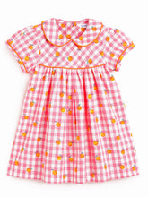 Load image into Gallery viewer, Campana Girls Callie Pure Cotton Checked Dress With Collar - Pink &amp; Orange

