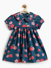Load image into Gallery viewer, Campana Girls Callie Pure Cotton Floral Printed Dress With Collar - Navy Blue
