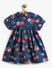 Load image into Gallery viewer, Campana Girls Callie Pure Cotton Floral Printed Dress With Collar - Navy Blue
