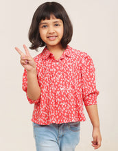 Load image into Gallery viewer, Campana Girls Aria Top with Collar - Micro Florals - Peach
