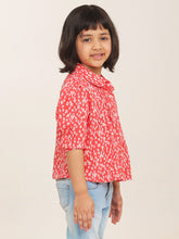 Load image into Gallery viewer, Campana Girls Aria Top with Collar - Micro Florals - Peach
