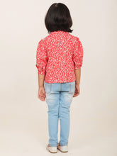 Load image into Gallery viewer, Campana Girls Aria Top with Collar - Micro Florals - Peach
