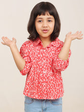 Load image into Gallery viewer, Campana Girls Aria Top with Collar - Micro Florals - Peach
