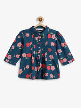 Load image into Gallery viewer, Campana Girls Aria Pure Cotton Floral Printed Pleated Top - Navy Blue
