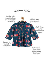 Load image into Gallery viewer, Campana Girls Aria Pure Cotton Floral Printed Pleated Top - Navy Blue
