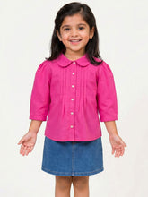 Load image into Gallery viewer, Campana Girls Aria Pure Cotton Pleated Top - Bright Pink
