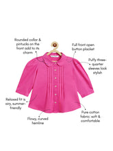 Load image into Gallery viewer, Campana Girls Aria Pure Cotton Pleated Top - Bright Pink
