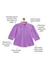 Load image into Gallery viewer, Campana Girls Aria Pure Cotton Pleated Top - Lavender
