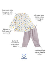 Load image into Gallery viewer, Campana Kids Appu Cotton Nightsuit - Baby Elephants Print - White &amp; Grey
