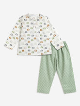 Load image into Gallery viewer, Campana Kids Appu Cotton Nightsuit - Baby Elephants Print - White &amp; Green
