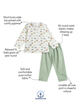 Load image into Gallery viewer, Campana Kids Appu Cotton Nightsuit - Baby Elephants Print - White &amp; Green
