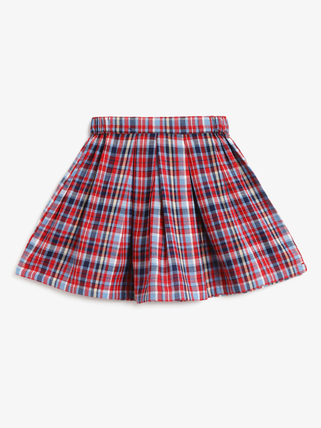 Campana Girls Fiona Pleated Skirt - Checks - Red & French Blue
