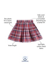 Load image into Gallery viewer, Campana Girls Fiona Pleated Skirt - Checks - Red &amp; French Blue
