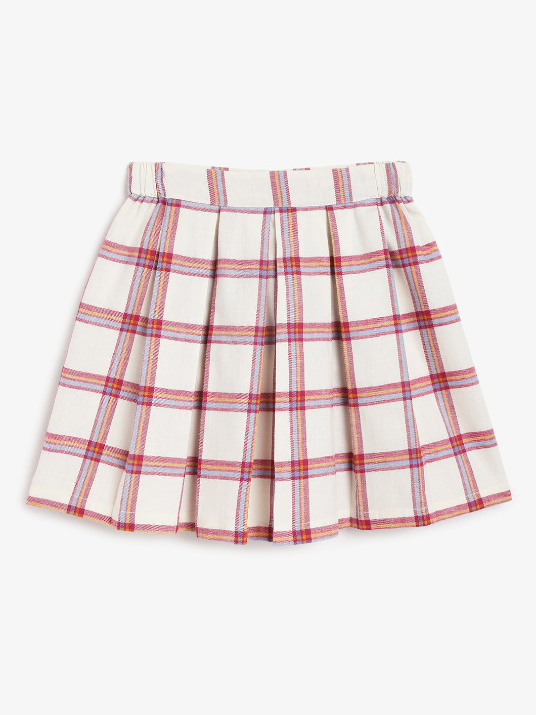Campana Girls Fiona Pleated Skirt - Checks - Off White & Red