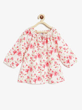 Load image into Gallery viewer, Campana Girls Nora Top with Tie-ups - Seamless Floral Print - White &amp; Pink
