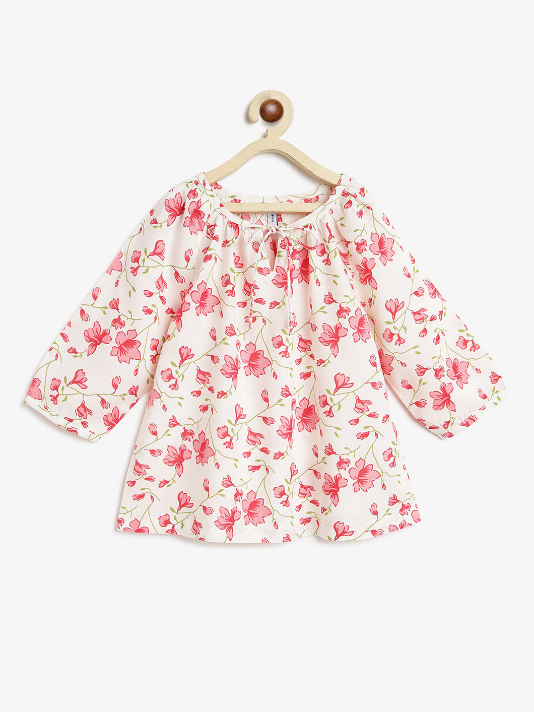 Campana Girls Nora Top with Tie-ups - Seamless Floral Print - White & Pink