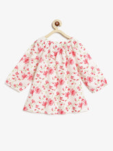 Load image into Gallery viewer, Campana Girls Nora Top with Tie-ups - Seamless Floral Print - White &amp; Pink
