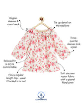 Load image into Gallery viewer, Campana Girls Nora Top with Tie-ups - Seamless Floral Print - White &amp; Pink
