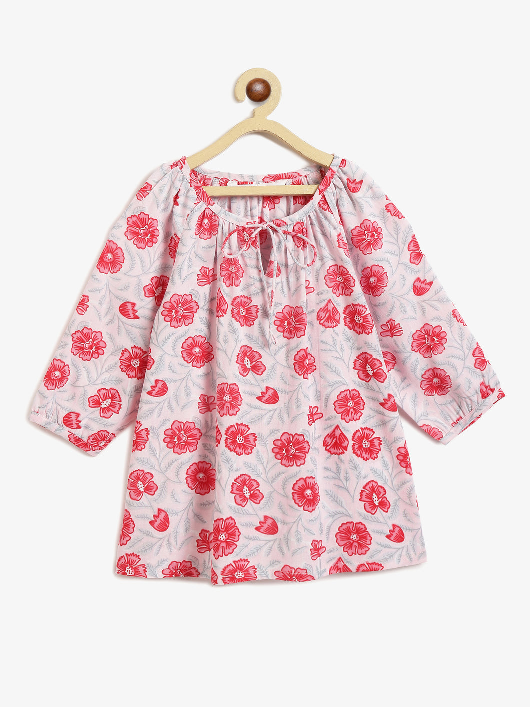 Campana Girls Nora Top - Seamless Floral Print - Pink & Red