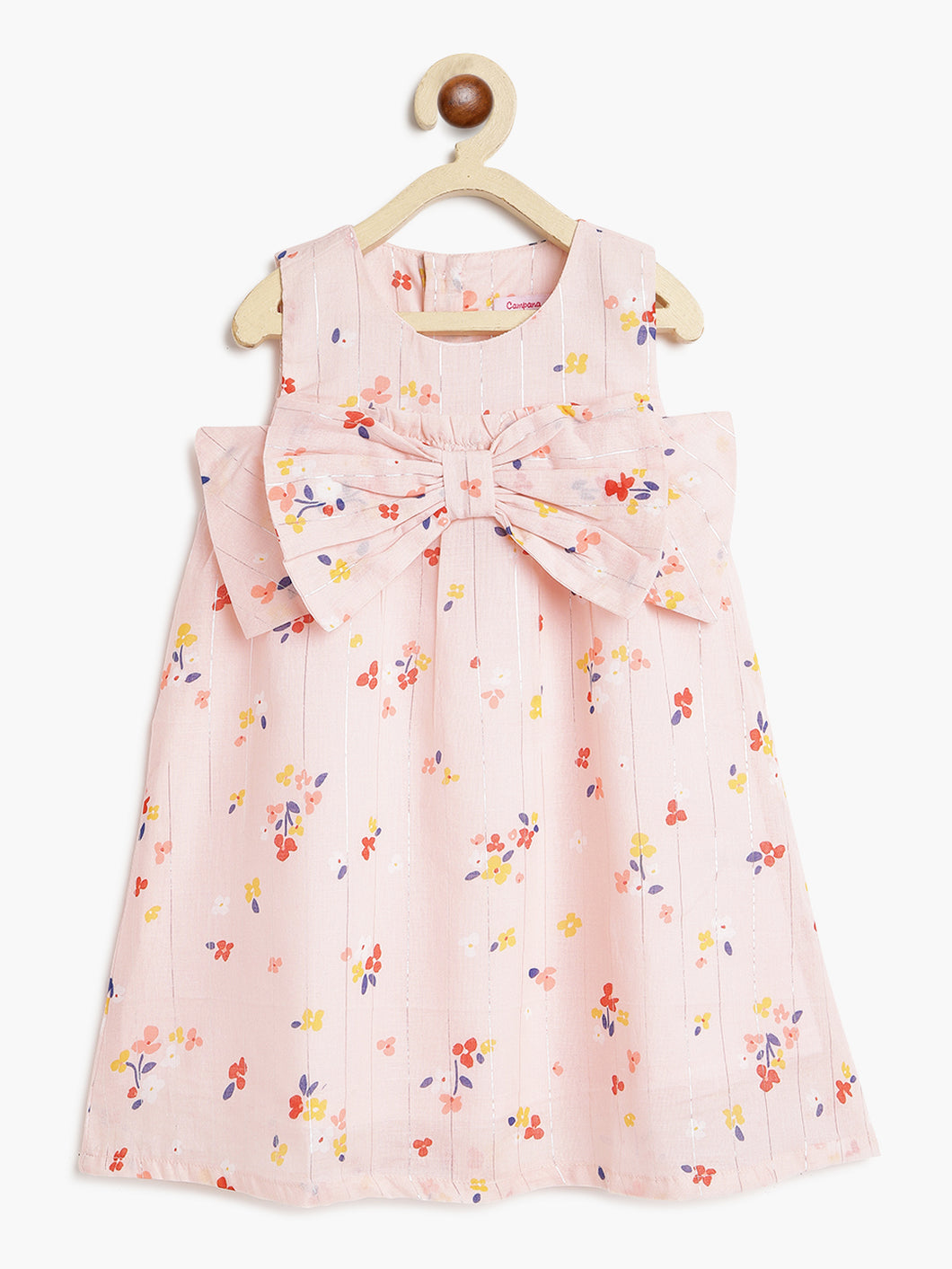 Campana Girls Claire Dress with Bow - Flower Scatter Print - Pink