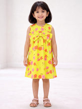 Load image into Gallery viewer, Campana Girls Claire Pure Cotton Floral Printed Dress with Bow - Yellow
