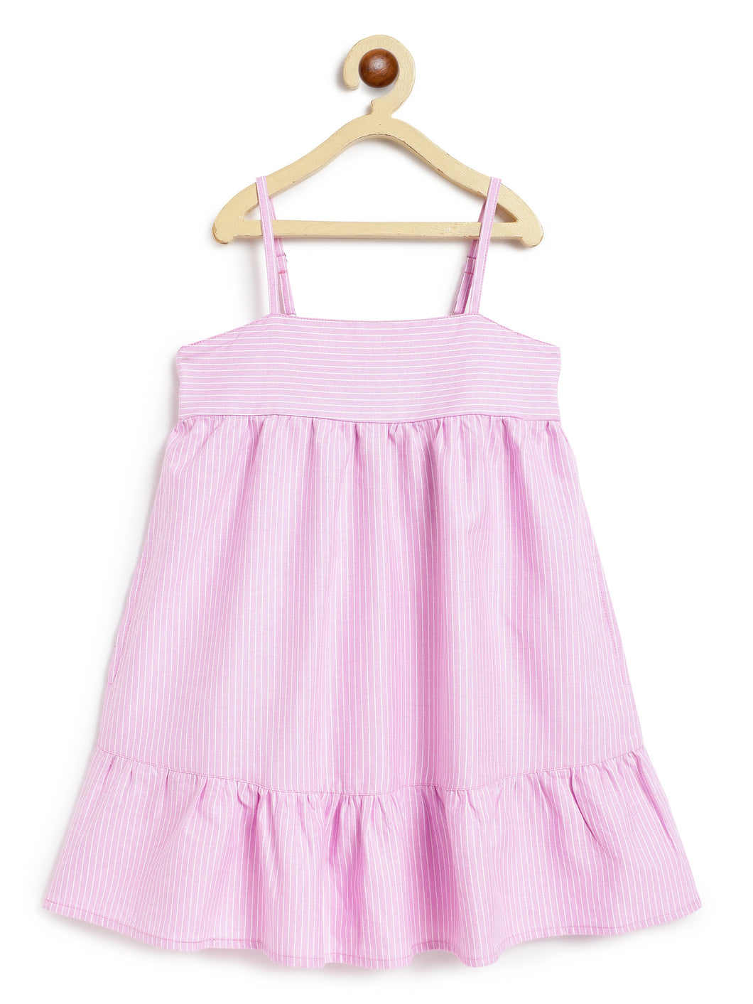 Campana Girls Amelia Striped Cotton Dress with Pockets - Light Pink