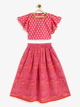 Load image into Gallery viewer, Campana Girls Gulnaz Lehenga Set - Blockprint &amp; Jaal Print - Magenta
