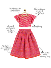 Load image into Gallery viewer, Campana Girls Gulnaz Lehenga Set - Blockprint &amp; Jaal Print - Magenta
