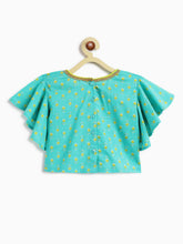 Load image into Gallery viewer, Campana Girls Gulnaz Lehenga Set - Blockprint &amp; Jaal Print - Turquoise Blue &amp; Lime Green
