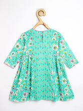 Load image into Gallery viewer, Campana Girls Kavya Panelled Kurta with Flared Pants &amp; Dupatta Set - Floral Print - Sea Green &amp; Pink
