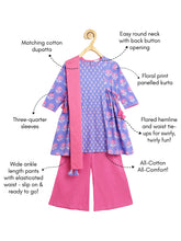 Load image into Gallery viewer, Campana Girls Kavya Panelled Kurta with Flared Pants &amp; Dupatta Set - Floral Print - Purple &amp; Pink
