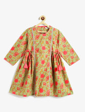 Load image into Gallery viewer, Campana Girls Kavya Floral Printed Cotton Kurta Palazzo Set with Dupatta - Green &amp; Peach

