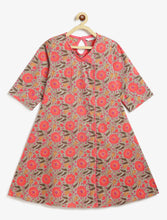 Load image into Gallery viewer, Campana Girls Mira A-Line Kurta - Neon Floral Print - Sage Green &amp; Peach
