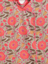Load image into Gallery viewer, Campana Girls Mira A-Line Kurta - Neon Floral Print - Sage Green &amp; Peach
