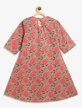 Load image into Gallery viewer, Campana Girls Mira A-Line Kurta - Neon Floral Print - Sage Green &amp; Peach
