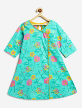 Load image into Gallery viewer, Campana Girls Mira A-Line Cotton Kurta - Bold Floral Print - Turquoise Blue
