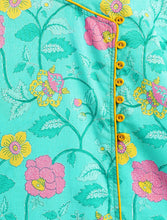 Load image into Gallery viewer, Campana Girls Mira A-Line Cotton Kurta - Bold Floral Print - Turquoise Blue
