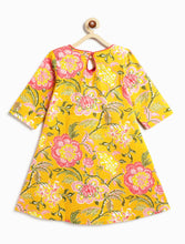 Load image into Gallery viewer, Campana Girls Mira A-Line Cotton Kurta - Floral Print - Yellow &amp; Pink
