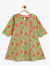 Load image into Gallery viewer, Campana Girls Mira Pure Cotton Floral Print Kurta - Green &amp; Peach
