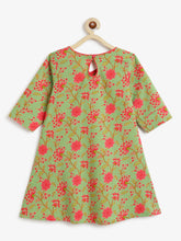 Load image into Gallery viewer, Campana Girls Mira Pure Cotton Floral Print Kurta - Green &amp; Peach
