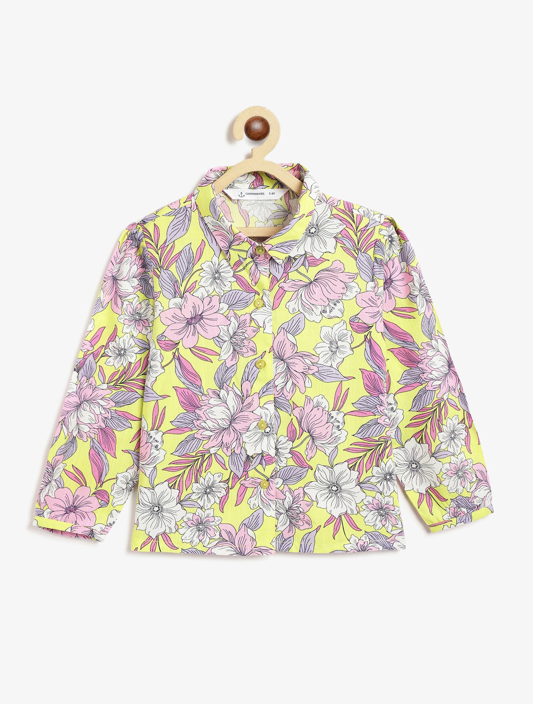 Campana Girls Melody Tropical Floral Printed Shirt Style Top  - Yellow and Pink