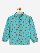 Load image into Gallery viewer, Campana Girls Melody Polka Dots Printed Shirt Style Top - Teal and Orange
