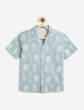 Load image into Gallery viewer, Campana Boys Kenji Half Sleeves Printed Cotton Shirt - Pineapple Print - Light Grey
