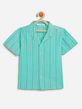 Load image into Gallery viewer, Campana Boys Pure Cotton Short Sleeves Striped Resort Shirt - Turquoise Blue
