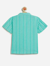 Load image into Gallery viewer, Campana Boys Pure Cotton Short Sleeves Striped Resort Shirt - Turquoise Blue
