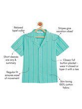Load image into Gallery viewer, Campana Boys Pure Cotton Short Sleeves Striped Resort Shirt - Turquoise Blue
