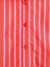 Load image into Gallery viewer, Campana Girls Nova Peplum Frilled Striped Cotton Shirt - Red &amp; Pink
