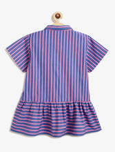 Load image into Gallery viewer, Campana Girls Nova Peplum Frilled Striped Cotton Shirt - Blue &amp; Pink
