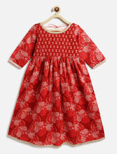 Load image into Gallery viewer, Campana Girls Madhuri Long Cotton Kurta - Blockprint - Maroon &amp; Pink
