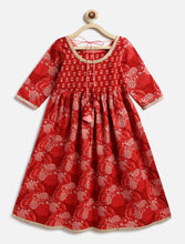 Load image into Gallery viewer, Campana Girls Madhuri Long Cotton Kurta - Blockprint - Maroon &amp; Pink
